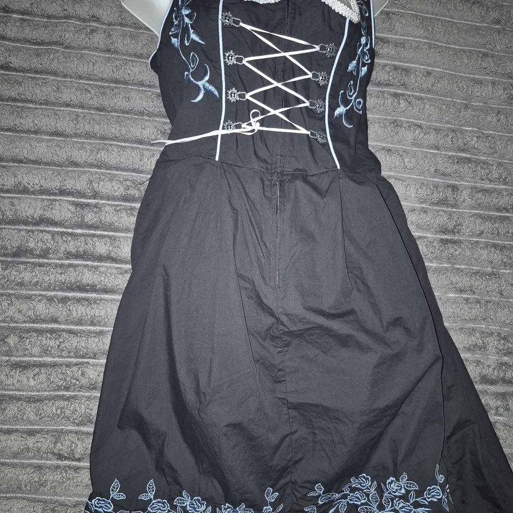 Chic Black Midi Dress with Blue Floral Accents